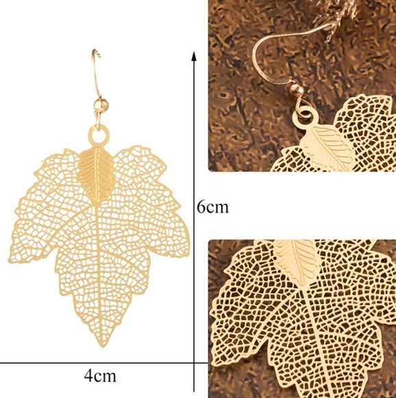 Lasercut Filigree Leaf Dangle Earring - Picture 4 of 6
